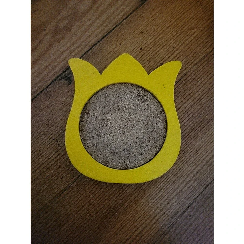 Vtg Tulip Apple Wooden Coaster Set Holder Yellow Red Country Farmhouse Butterfly